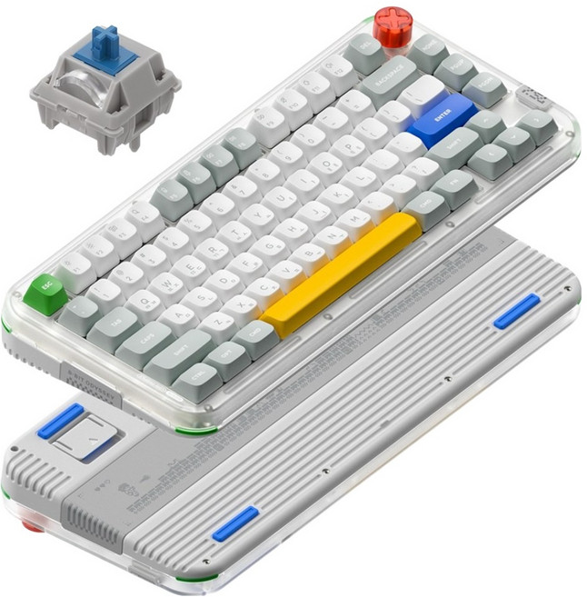 누피 로우 하이 듀얼 프로파일 커스텀 기계식 유무선 텐키리스 키보드 맥스, KICK75, 레트로 그레이, 실버축