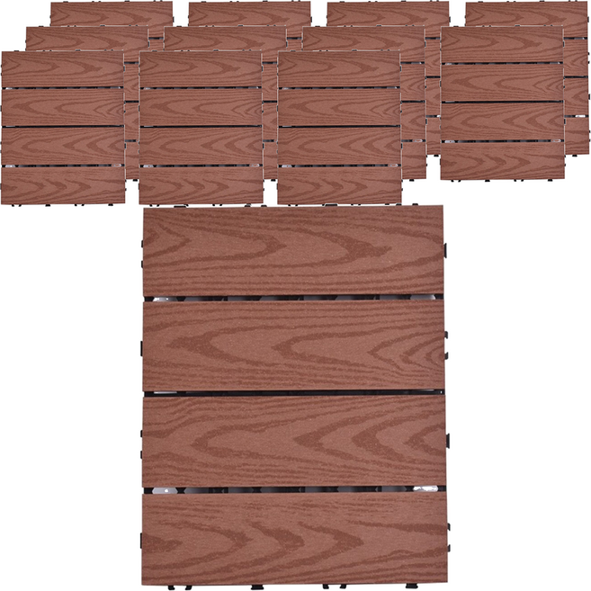 Meric Garden 環保防水防腐拼接塑木地板, 直條木紋 紅木色, 12個