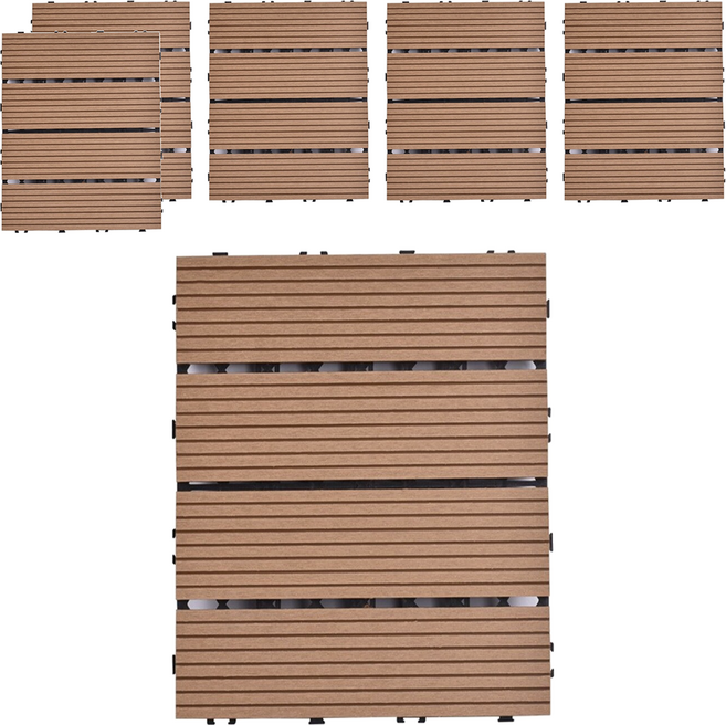 Meric Garden 環保防水防腐拼接塑木地板, 直條柚木色, 6個