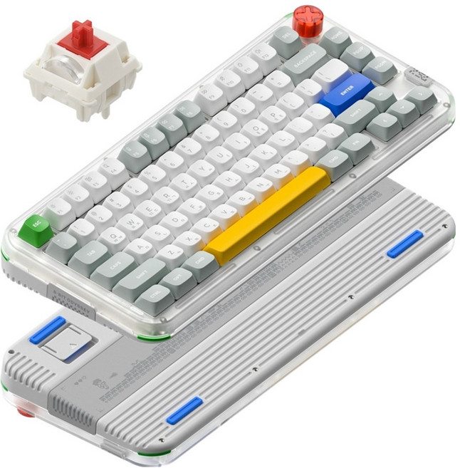 누피 로우 하이 듀얼 프로파일 커스텀 기계식 유무선 텐키리스 키보드 맥스, KICK75, 레트로 그레이, 적축