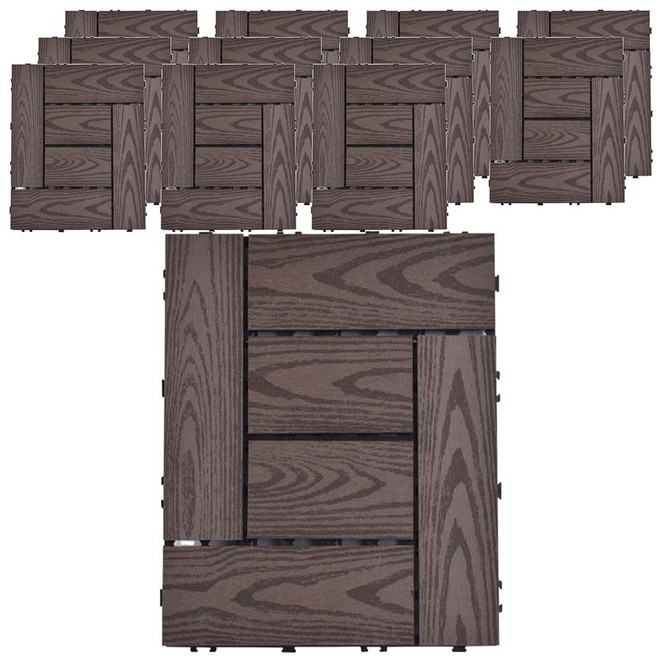 Meric Garden 環保防水防腐拼接塑木地板, L型木紋咖啡色, 12個