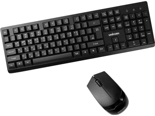 유니콘 저소음 무선키보드 마우스 세트, 블랙, BK-3000S, 일반형
