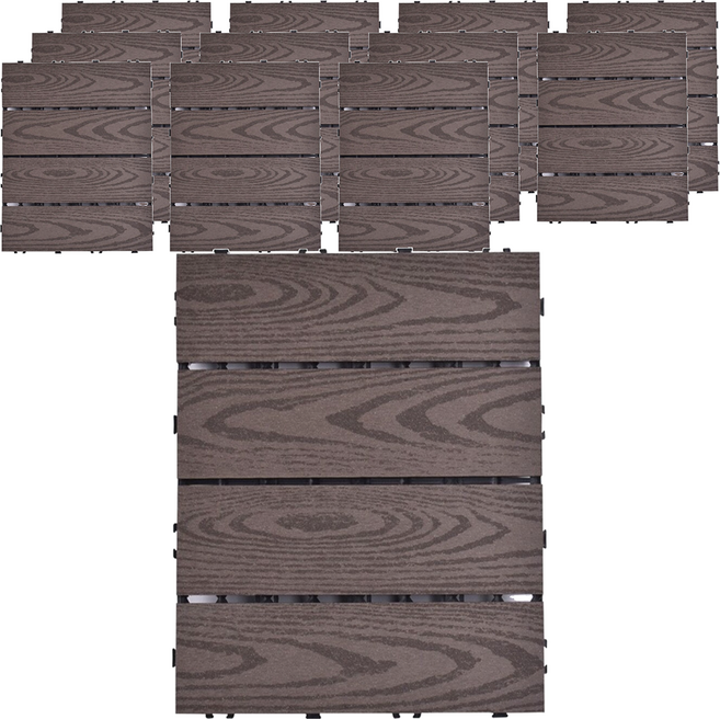Meric Garden 環保防水防腐拼接塑木地板, 直條木紋咖啡色, 12個
