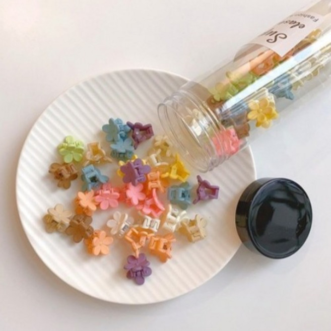 이따따우아 마카롱 미니 집게핀 플라워 1.8 x 1.2 cm 50p + 보관통 세트