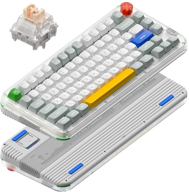 누피 로우 하이 듀얼 프로파일 커스텀 기계식 유무선 텐키리스 키보드 맥스, KICK75, 레트로 그레이, 저소음 블러시축