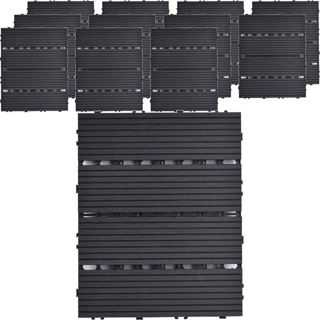 Meric Garden 環保防水防腐拼接塑木地板, 直條黑色, 12個