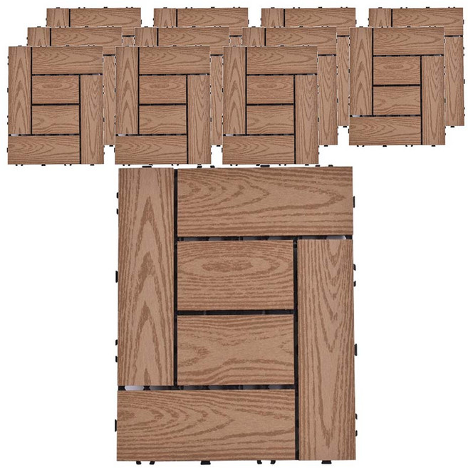 Meric Garden 環保防水防腐拼接塑木地板, L型 木紋柚木色, 12個