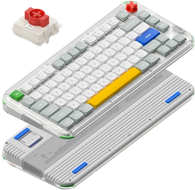 누피 로우 하이 듀얼 프로파일 커스텀 기계식 유무선 텐키리스 키보드 나노, KICK75, 레트로 그레이, 적축