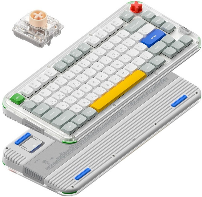 누피 로우 하이 듀얼 프로파일 커스텀 기계식 유무선 텐키리스 키보드 나노, KICK75, 레트로 그레이, 저소음 블러시축