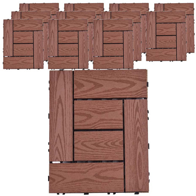 Meric Garden 環保防水防腐拼接塑木地板, L型木紋紅木色, 12個