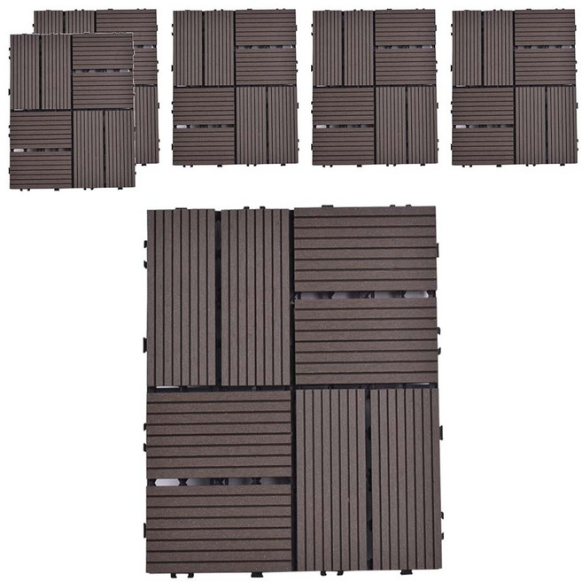 Meric Garden 環保防水防腐拼接塑木地板, 四格拼接 咖啡色, 6個