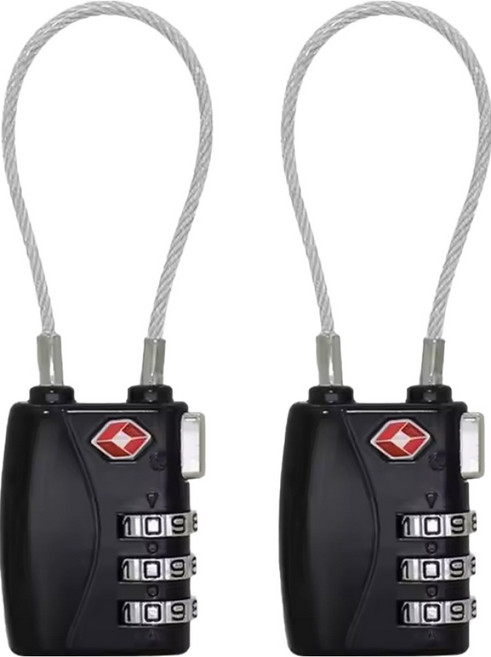 철물대장 해외 여행용 와이어 자물쇠 블랙, 2개