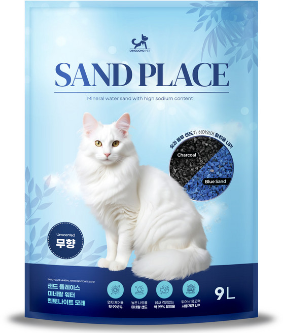 딩동펫 샌드 플레이스 미네랄 벤토나이트 응고형 고양이 모래, 9L, 1개, 무향