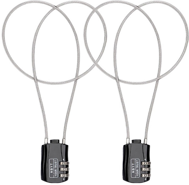 철물대장 와이어 로프 자물쇠 블랙, 2개