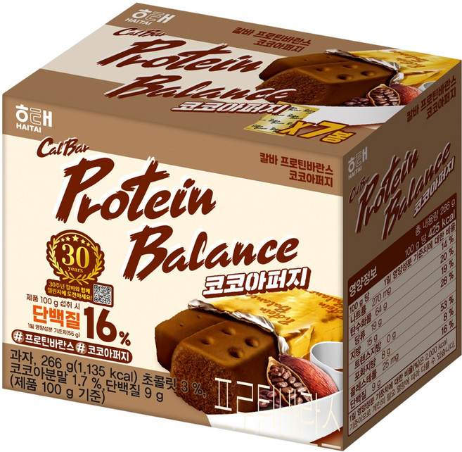 해태제과 칼바 프로틴 바란스 코코아퍼지 7p, 266g, 1개