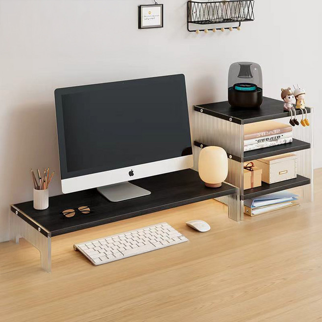 모니터 받침대 수납형 컴퓨터 스탠드 + 3단형 수납장 세트, 블랙