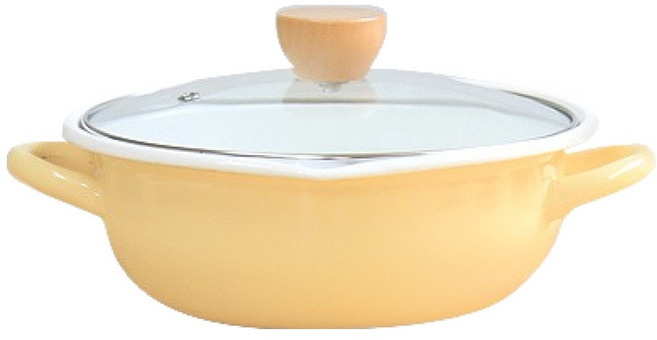 PUKO 電磁爐 Lime Olive IH 琺瑯火鍋, 1個, 奶油黃, 21cm