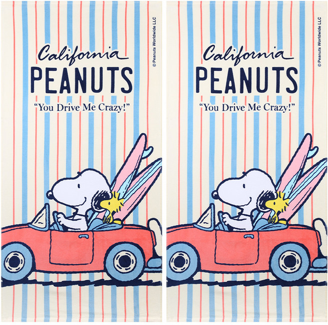 송월타월 스누피 캘리포니아76 대형 비치 타월 76 x 152 cm, 베이지, 2개