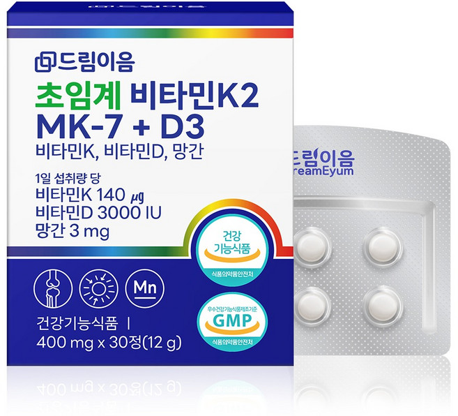 드림이음 초임계 비타민k2 메나퀴논 MK-7+D3 12g, 1개, 30정