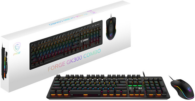 MSI FORGE 유선 키보드 마우스 세트 GK300 COMBO, 혼합색상, 기계식 청축