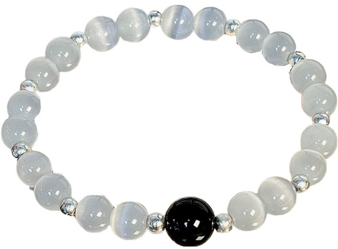 리빙포켓 남성용 불교 재물운 백묘안에 흑요석 단주 염주 12mm, 혼합색상, 1개