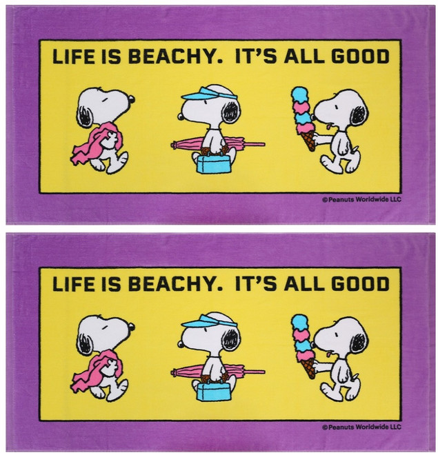 송월타월 스누피 올굿50 비치 타월 50 x 100 cm, 퍼플, 2개