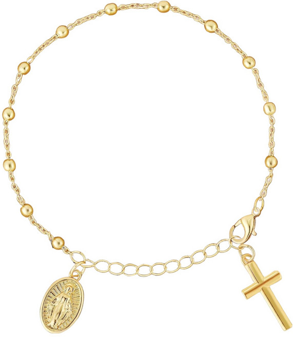 리빙포켓 십자가 카톨릭 묵주 팔찌 + 페이퍼4 세트, 골드, 1세트