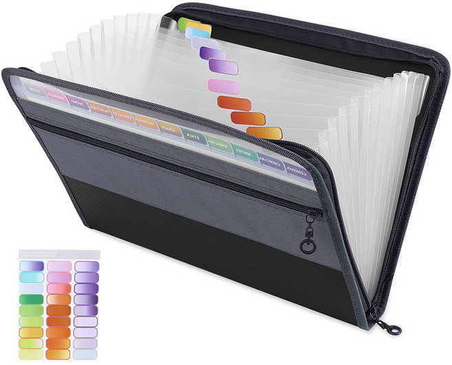 뷰넷 A4 아코디언 파일 13칸 인덱스 지퍼형, 그레이블랙, 1개