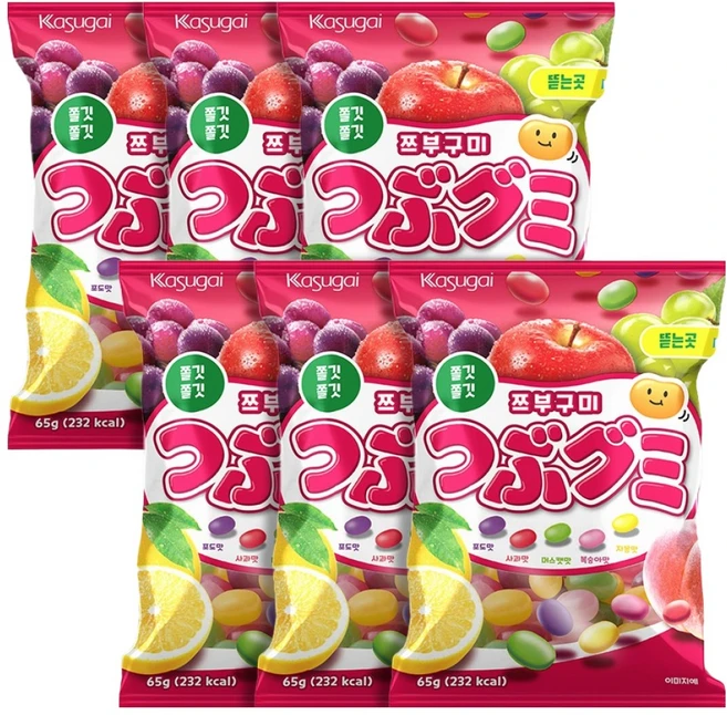 카수가이 쯔부구미 젤리빈, 65g, 6개 - 쿠팡