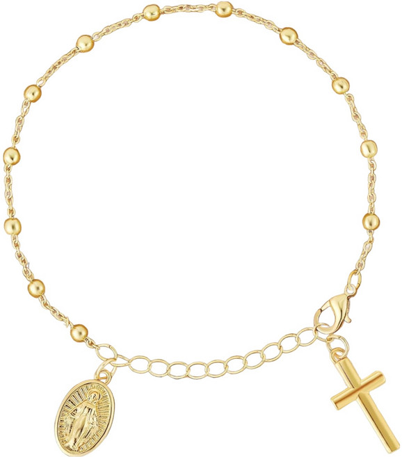 리빙포켓 십자가 카톨릭 묵주 팔찌 + 페이퍼3 세트, 골드, 1세트