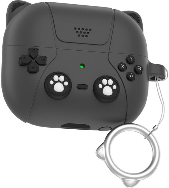 Seutedieol Galaxy Buds 矽膠貓咪遊戲機造型保護殼 Buds2 / Buds Pro2, 1個, 單一商品, 深灰色