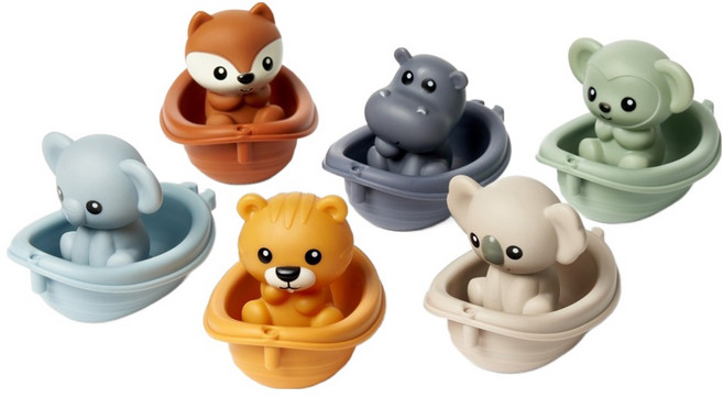 리틀라이프 동물 보트 목욕 장난감 세트, 하늘색, 갈색, 베이지색, 회색, 연두색, 노란색, 1세트