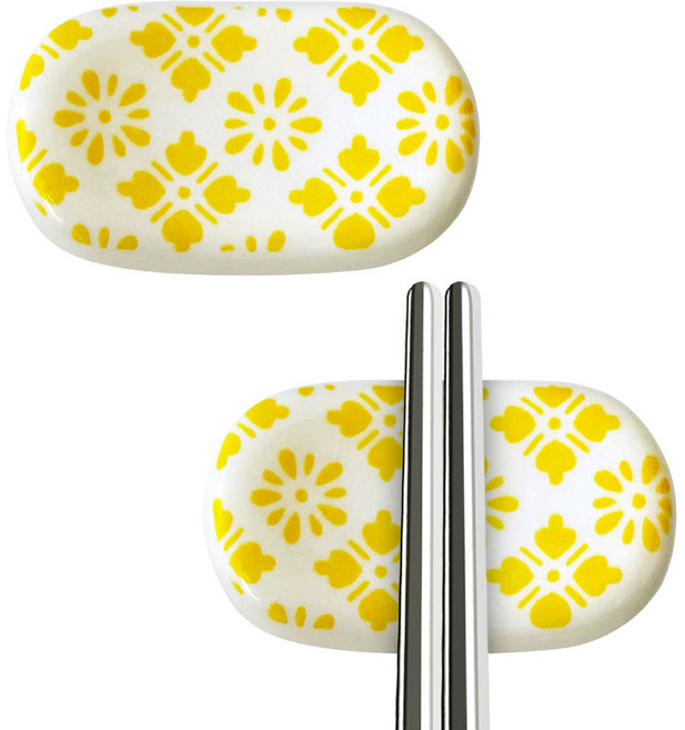 아루아 문양 도자기 젓가락 받침, 국화 옐로우, 2개