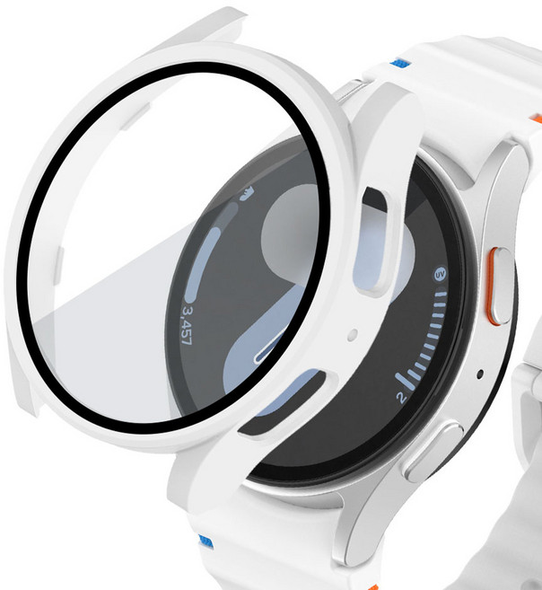 리아몬트 갤럭시워치 강화유리 풀커버 액정 보호 케이스, 화이트, 1개