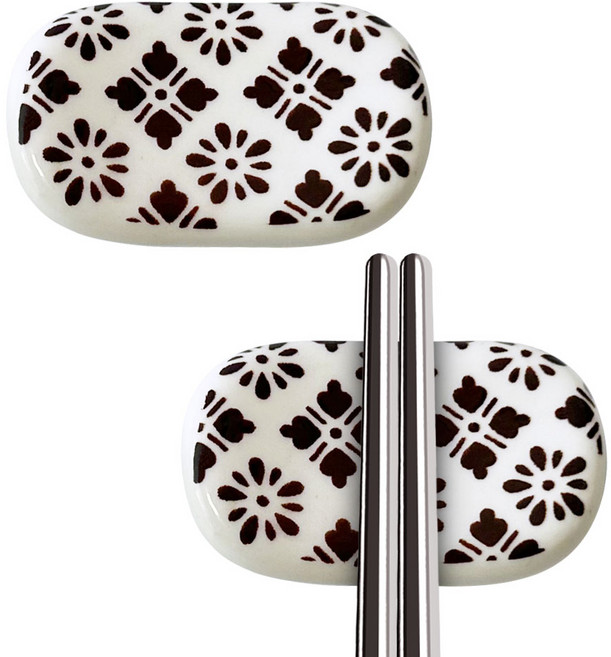 아루아 문양 도자기 젓가락 받침, 국화 브라운, 2개