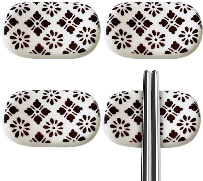 아루아 문양 도자기 젓가락 받침, 국화 브라운, 4개