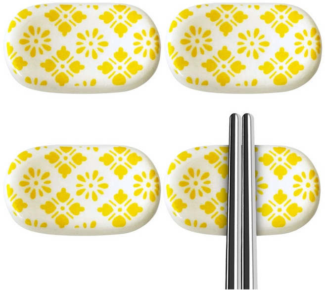 아루아 문양 도자기 젓가락 받침, 국화 옐로우, 4개