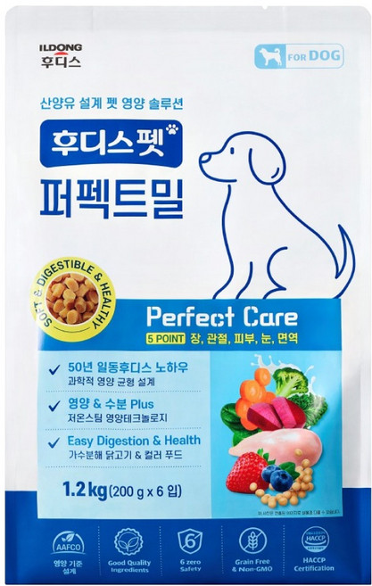 후디스펫 강아지 퍼펙트밀 산양유 기능성 사료, 종합영양제, 1.2kg, 1개