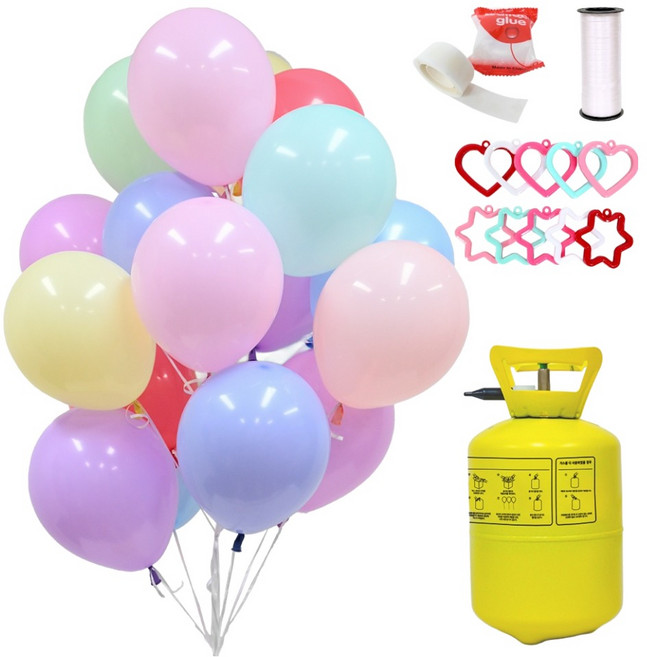파티클럽 마카롱풍선 + 헬륨가스 12개용 세트, 랜덤발송, 1세트