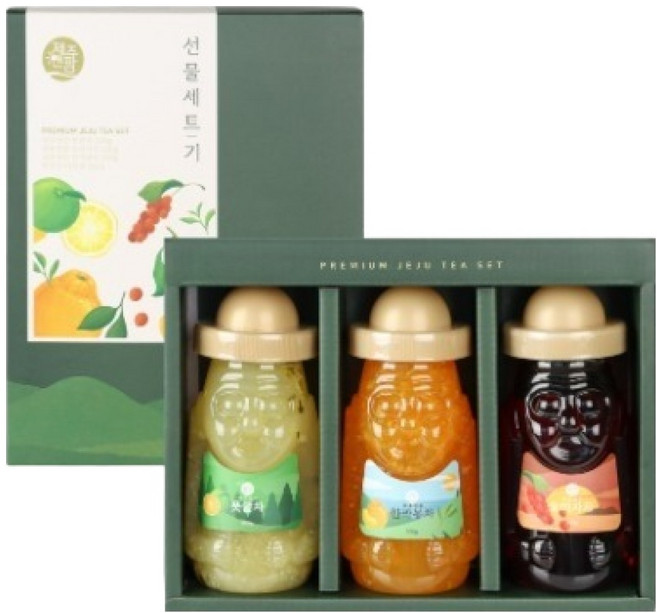 제주앤팜 프리미엄 제주 차 기 선물세트, 1세트, 풋귤차 300g + 한라봉차 300g + 오미자차 320g