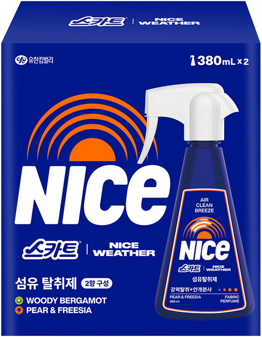 스카트 나이스웨더 탈취제 우디 페어프리지아 기획팩 380ml 본품 세트, 1세트