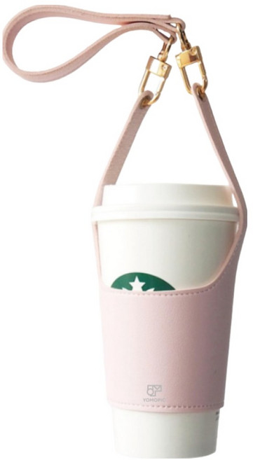 요모픽 가죽 텀블러 휴대용 음료 파우치, 핑크, 1개