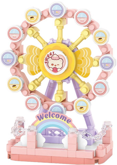 LOZ 미니블럭 놀이공원 시리즈 핑크 관람차, 혼합색상, 1개