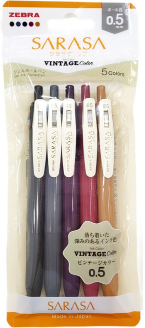 제브라 사라사 클립 빈티지 젤잉크펜 2 0.5mm 5종 세트, 카멜 옐로우, 카시스 블랙, 보르도 퍼플, 다크 그레이, 세피아 블랙, 1세트