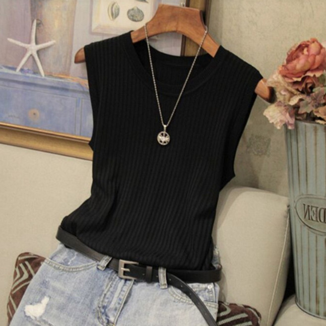 리치언니 여성용 골지 라운드 민소매 티셔츠