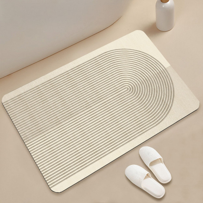 軟珪藻土地墊, 簡約線條 半圓 米色