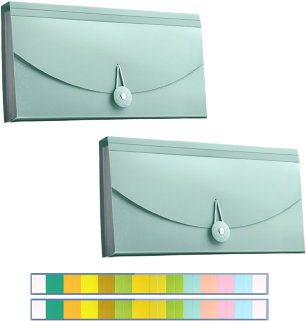 미소로운 편리한 13칸 미니 아코디언 영수증정리함 + 인덱스스티커, 그린, 2개