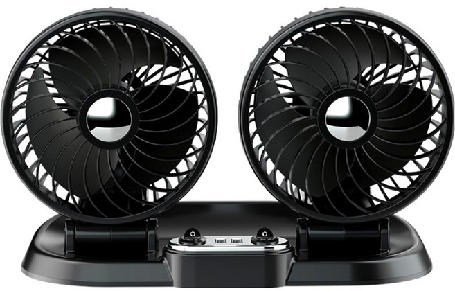 리예 차량용 360도 USB 듀얼 선풍기, 블랙, F622U