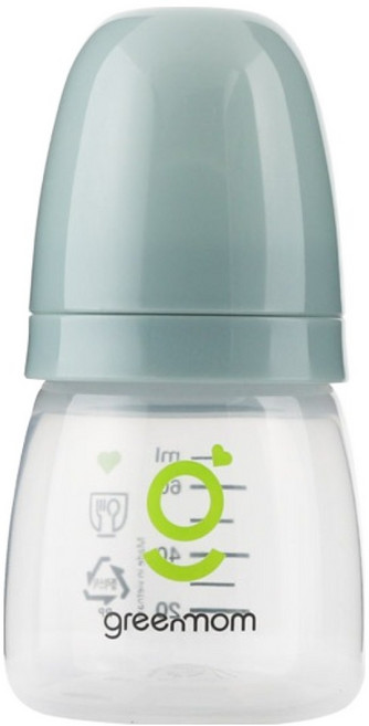 greenmom PP 纖巧型無奶嘴奶瓶, 1個, 60ml, 石藍色
