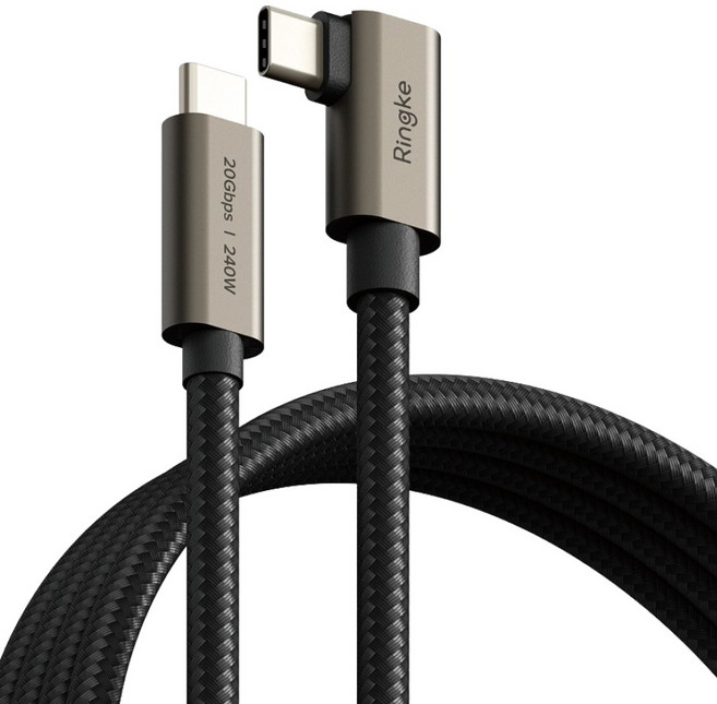 링케 C타입-C타입 240W Gen 2X2 90도 초고속 충전 케이블, 2m, 블랙, 1개